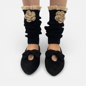 Vintage 90s Mootsies Tootsies Black Pointy Toe Bow Tie Wedge Ballet Flats Sz 9